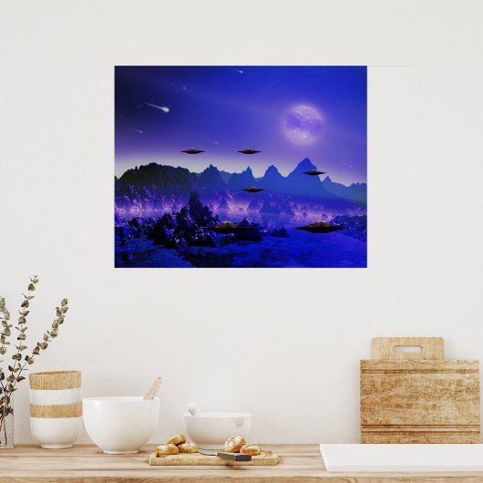 UFO-Flugobjekt im Weltraum Poster (Küche)