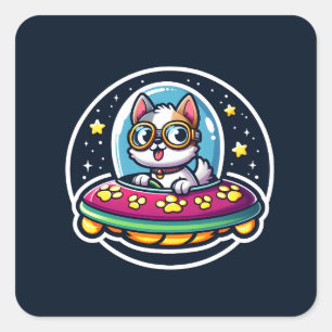 UFO Funny Dog Quadratischer Aufkleber