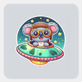 UFO Funny Koala Quadratischer Aufkleber (Vorderseite)