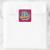 UFO Happy Cat Quadratischer Aufkleber (Tasche)