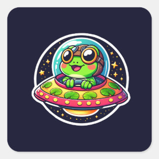UFO Happy Frog Quadratischer Aufkleber