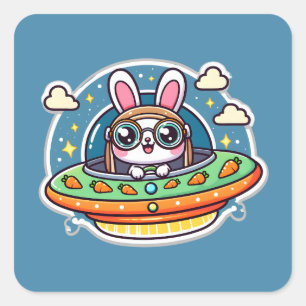 UFO Happy Rabbit Quadratischer Aufkleber