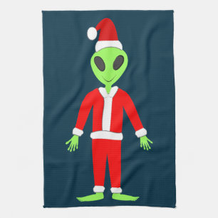 UFO Ho Ho Father Weihnachts-Alien Geschirrtuch