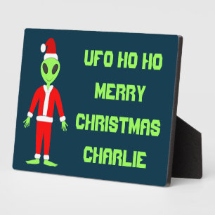UFO Ho Pater Weihnachts-Alien Individuelle Name Fotoplatte