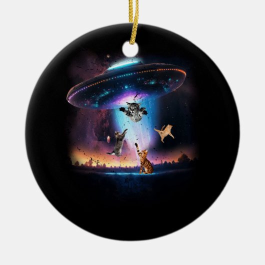 UFO Holding Cats Sci-fi Alien Space Galaxy Cat Lov Keramik Ornament (Vorne)