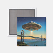 UFO Hovering Over San Francisco Bay Bridge 2035 Magnet (Vorderseite/Rückseite)