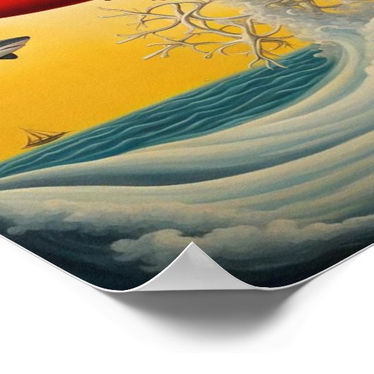 Ufo Hovering über Waves Wall Art Poster (Ecke)