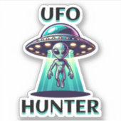 UFO Hunter | Kunst mit UFO und Alien Aufkleber (Vorderseite)