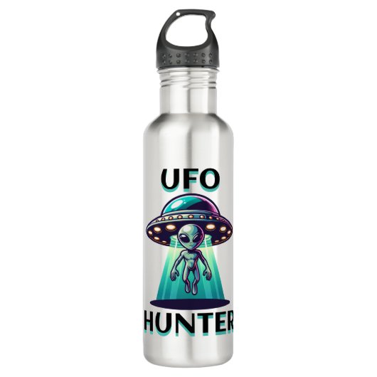 UFO Hunter | Kunst mit UFO und Alien Edelstahlflasche (Vorderseite)