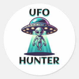 UFO Hunter | Kunst mit UFO und Alien Runder Aufkleber
