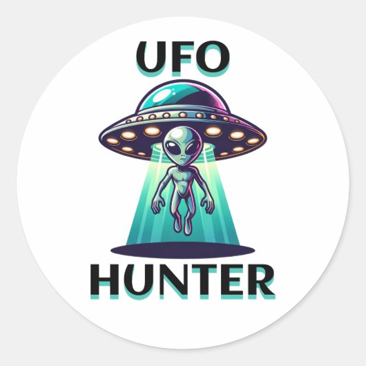 UFO Hunter | Kunst mit UFO und Alien Runder Aufkleber (Vorderseite)