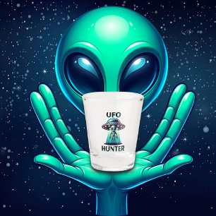 UFO Hunter   Kunst mit UFO und Alien Schnapsglas
