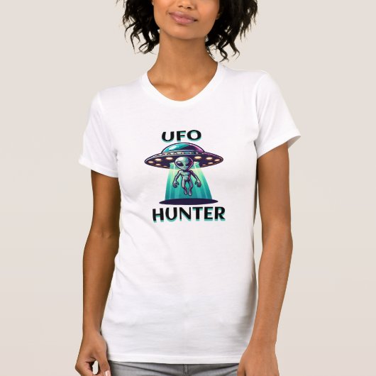 UFO Hunter | Kunst mit UFO und Alien T-Shirt (Vorderseite)