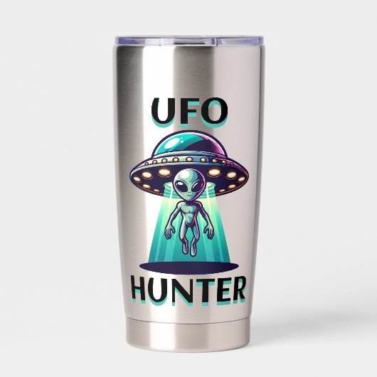 UFO Hunter | Kunst mit UFO und Alien Thermobecher (Vorderseite)