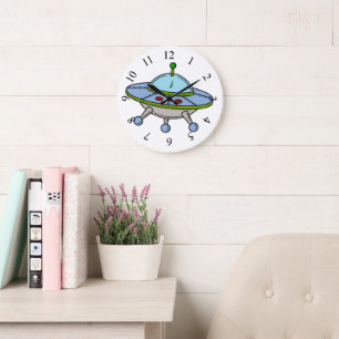 UFO-Illustration Große Wanduhr