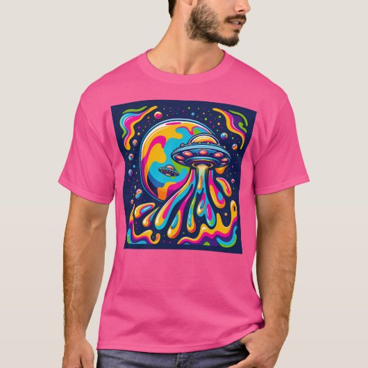 Ufo im psychedelischen Raum T-Shirt (Vorderseite)