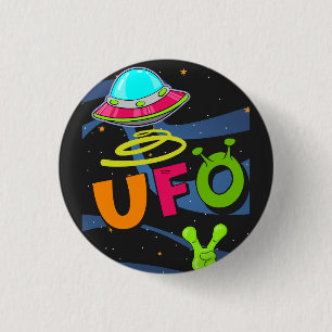 Ufo im Weltraum sagt Hallo Button