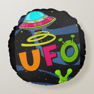 Ufo im Weltraum sagt Hallo Rundes Kissen