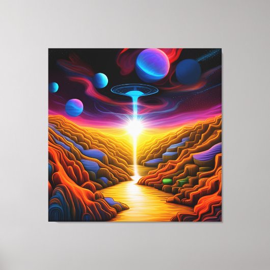 UFO in der Fantasiewelt Leinwanddruck (Vorderseite)