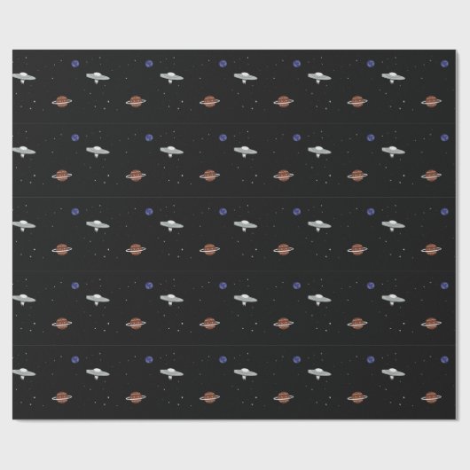 UFO in der Raumillustration Geschenkpapier (Flach)
