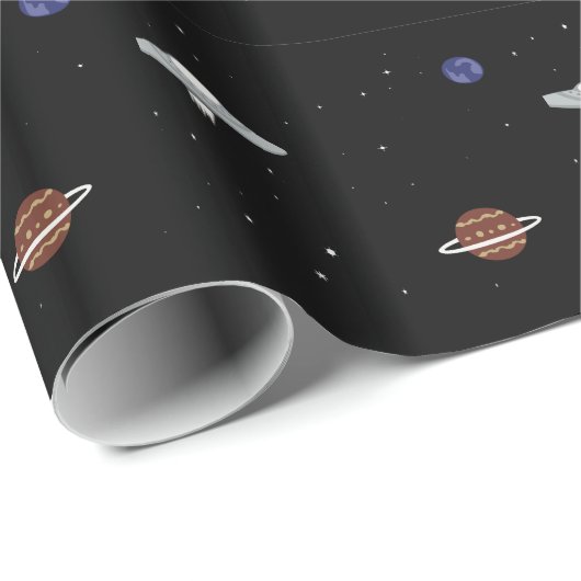 UFO in der Raumillustration Geschenkpapier (Rolleneckpunkt)