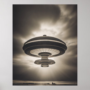 UFO in Schwarz und Weiß Poster