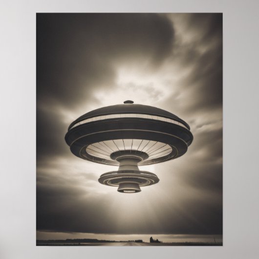 UFO in Schwarz und Weiß Poster (Vorne)