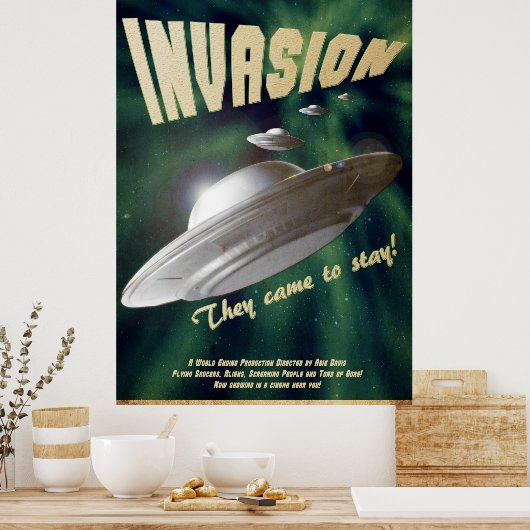 UFO Invasion - Vintages Filmposter Poster (Küche)