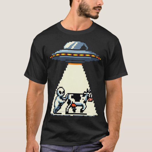 Ufo Kuh Abduction Pixel Art T-Shirt (Vorderseite)
