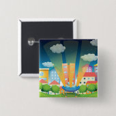 UFO Landing in a Bright City Night Scene Button (Vorne & Hinten)