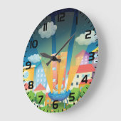 UFO Landing in a Bright City Night Scene Große Wanduhr (Winkel)