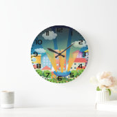 UFO Landing in a Bright City Night Scene Große Wanduhr (Zuhause)