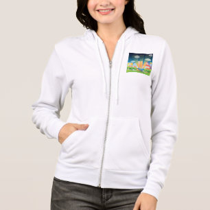UFO-Landung in einer hellen Stadtnachtszene Hoodie