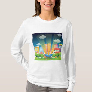 UFO-Landung in einer hellen Stadtnachtszene T-Shirt