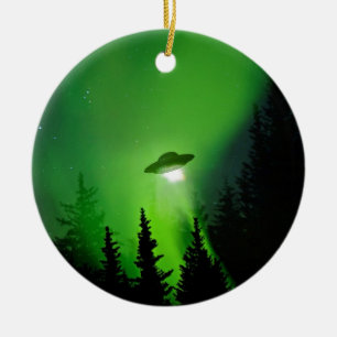 UFO mit Nordlichtern Keramikornament
