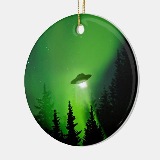 UFO mit Nordlichtern Keramikornament (Links)