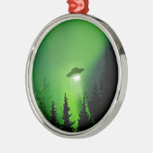 UFO mit Nordlichtern Silbernes Ornament (Links)