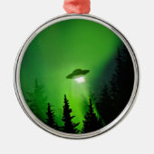 UFO mit Nordlichtern Silbernes Ornament (Vorne)