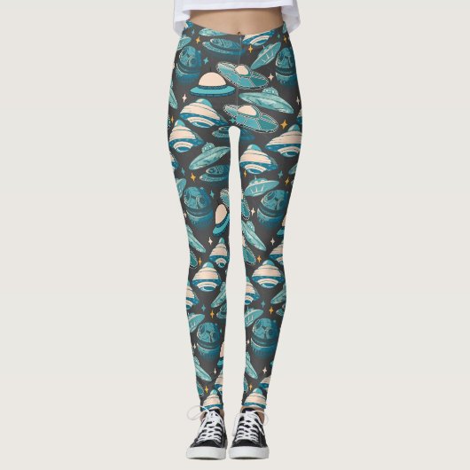 UFO Muster Retro Stil. D Gray BG Leggings (Vorderseite)