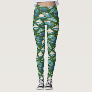 UFO Muster Retro Stil. D Green BG Leggings