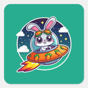 UFO Niedlich Bunny Quadratischer Aufkleber