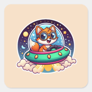 UFO Niedlich Fox Quadratischer Aufkleber