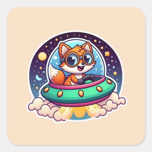 UFO Niedlich Fox Quadratischer Aufkleber (Vorderseite)