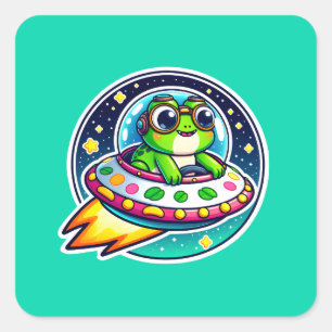 Ufo Niedlich Frog Quadratischer Aufkleber