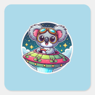 UFO Niedlich Koala Quadratischer Aufkleber