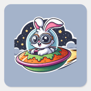 UFO Niedlich Rabbit Quadratischer Aufkleber