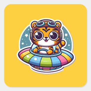 UFO Niedlich Tiger Quadratischer Aufkleber