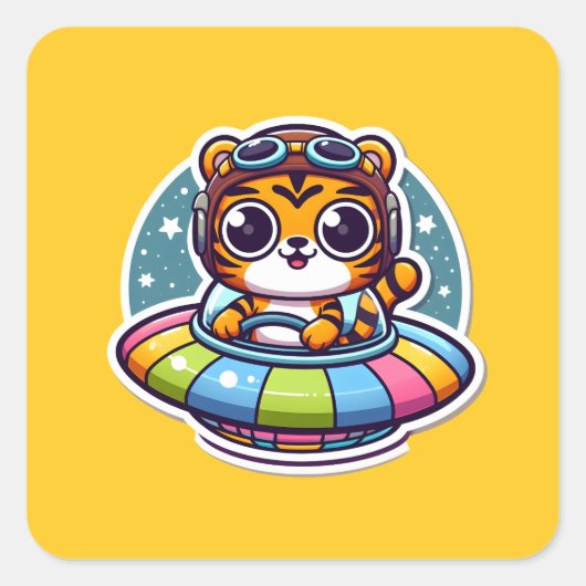 UFO Niedlich Tiger Quadratischer Aufkleber (Vorderseite)