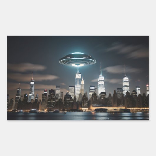 UFO Over City Rechteckiger Aufkleber (Vorderseite)
