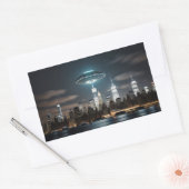 UFO Over City Rechteckiger Aufkleber (Umschlag)